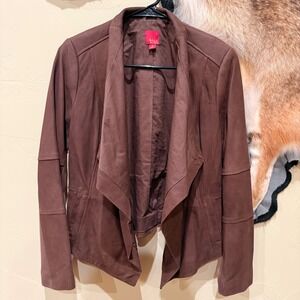 G.I.L.I. 8 Brown Leather Cascade Assymetric Waterfall Draped Open Front‎ Jacket